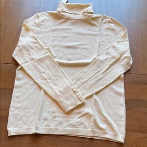 Cream Talbots Turtleneck Sweater with Button-Detail Sleeves NWT